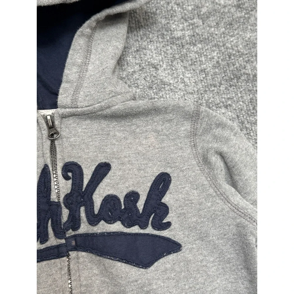 OshKosh Bgosh Boys Size 8 Gray Full Zip Hoodie Navy Blue Logo‎ Fleece Sweatshirt